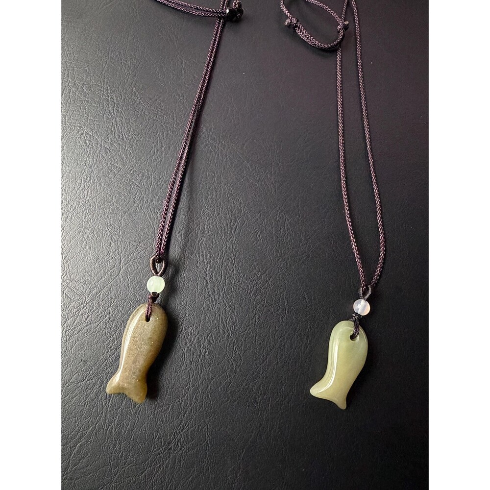 Handmade Nephrite Jade Fish Pendant Necklace brown and beige Jade Pendant